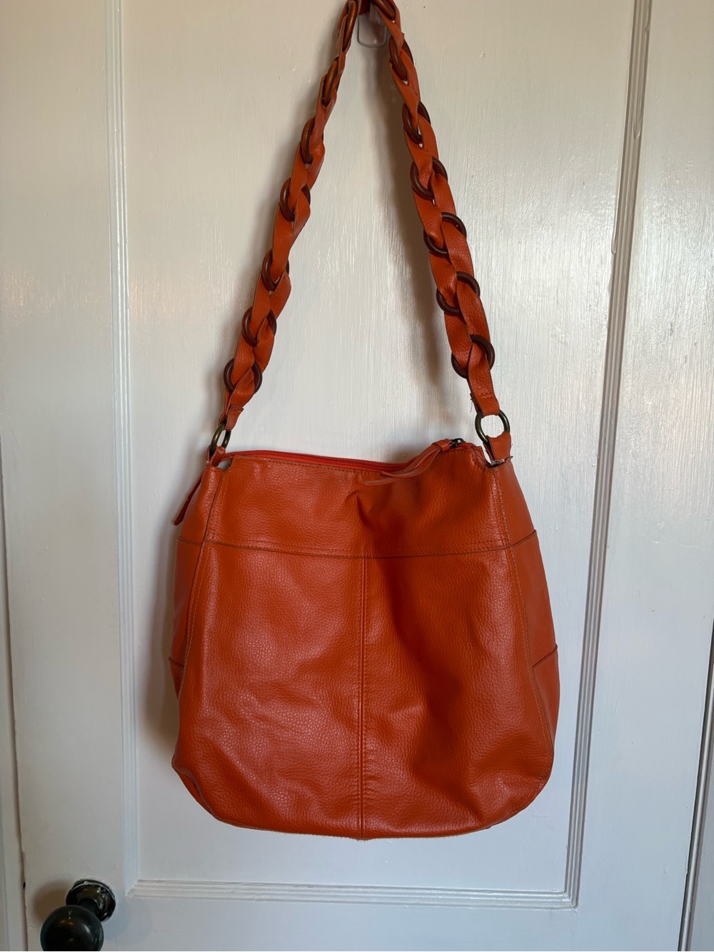 Women’s Braided-Handle Orange Shoulder Bag
